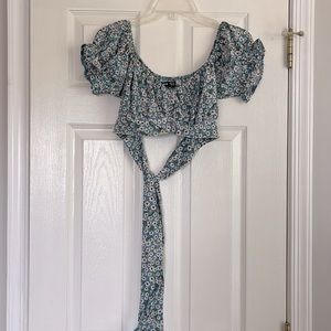 Shein Floral Wrap-tie Crop Top